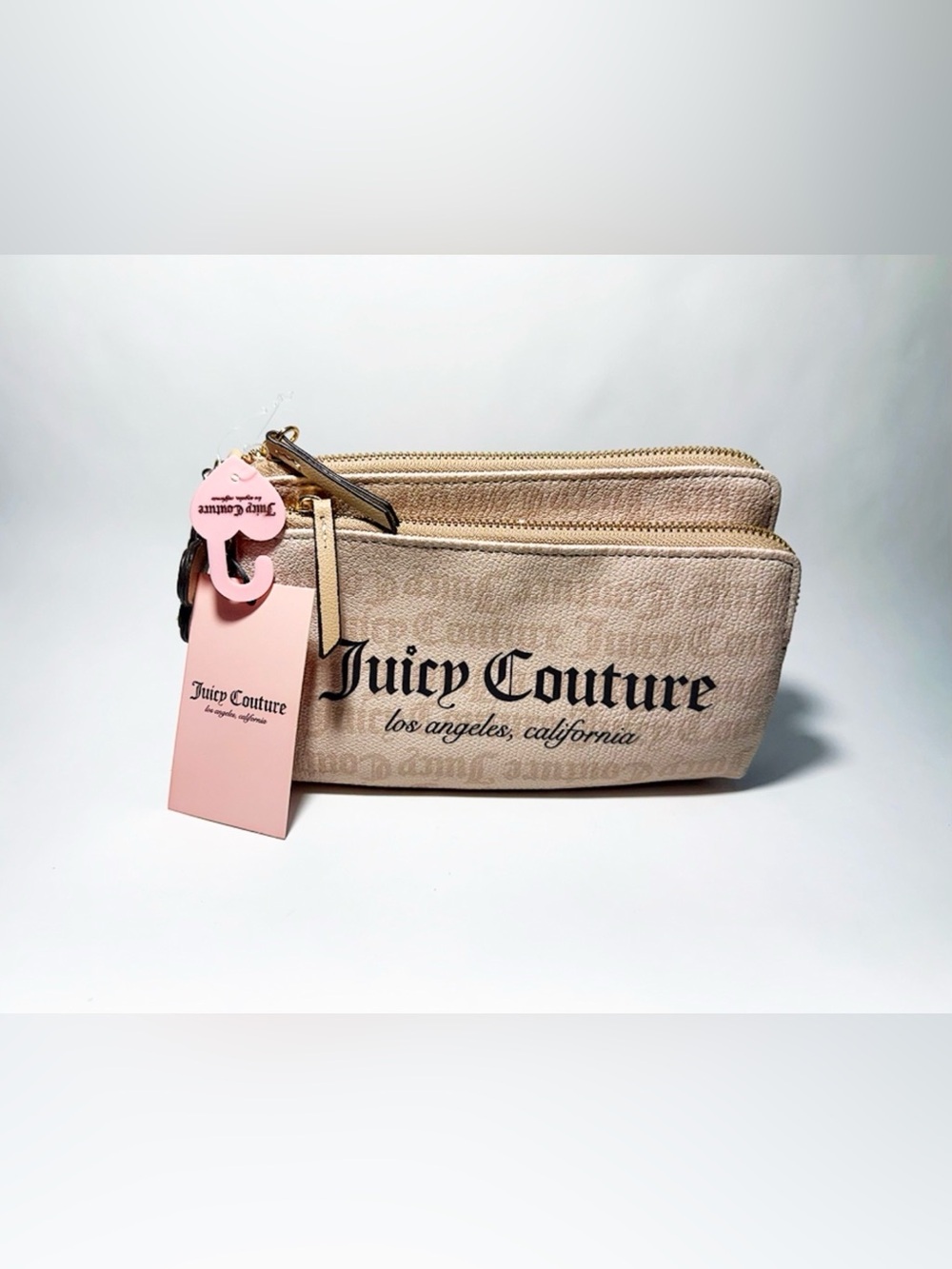 Juicy Couture Heritage Gothic Logo Double Zip Wallet Wristlet Pouch Clutch NWT - Picture 1 of 9